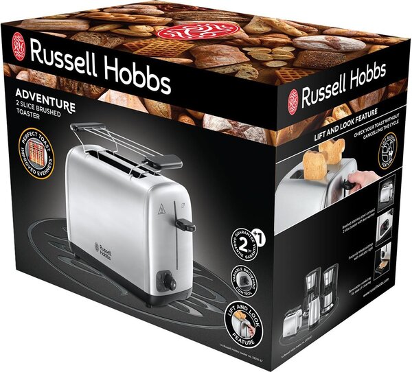Russell Hobbs Tostapane elettrico 2 fette Potenza 850 Watt Funzione scongelamento Vano raccoglibriciole colore Acciaio - 24080-56 Adventure