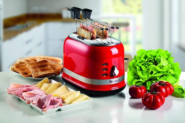 Ariete Tostapane con pinze 2 fette Potenza 815 Watt 6 Livelli di doratura Cassetto Raccogli briciole colore Rosso - 149 Serie Moderna