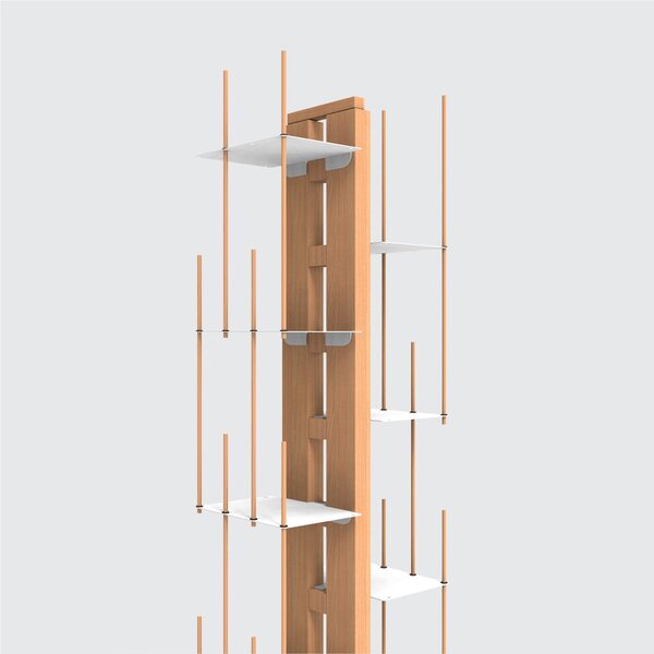 Libreria verticale a colonna ZIA VERONICA 34x34xh 150 cm con struttura e bacchette in legno massello di faggio evaporato colore naturale. Mensole in acciaio smaltato