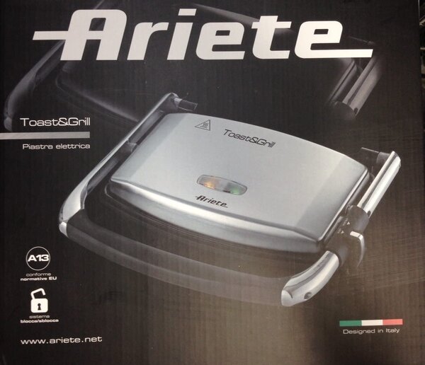 Ariete Tostapane Piastra per Toast Antiaderente Potenza 1000 Watt colore Nero/Acciaio - Toast & Grill Slim - 1911