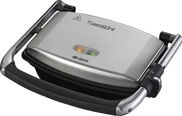 Ariete Tostapane Piastra per Toast Antiaderente Potenza 1000 Watt colore Nero/Acciaio - Toast & Grill Slim - 1911