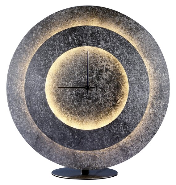 Abat Jour, Orologio, Lampada da tavolo a LED TIMES in Foglia di Argento 40x40xh41cm 18 W- 1640 Lumen , colore bianco
