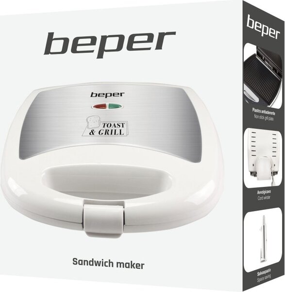 Beper Tostapane Piastra per Toast Antiaderente Potenza 1300 Watt colore Bianco - 90.620