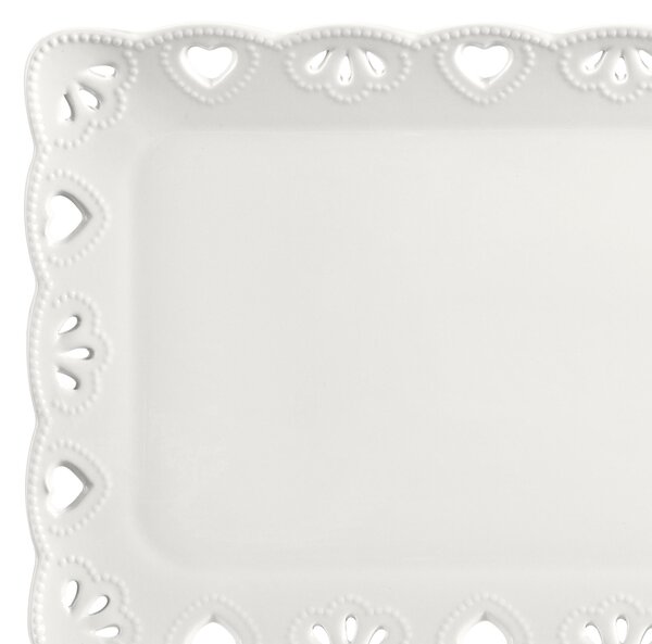 Vassoio rettangolare traforato in porcellana bianca traforata 35x22 cm colore bianco