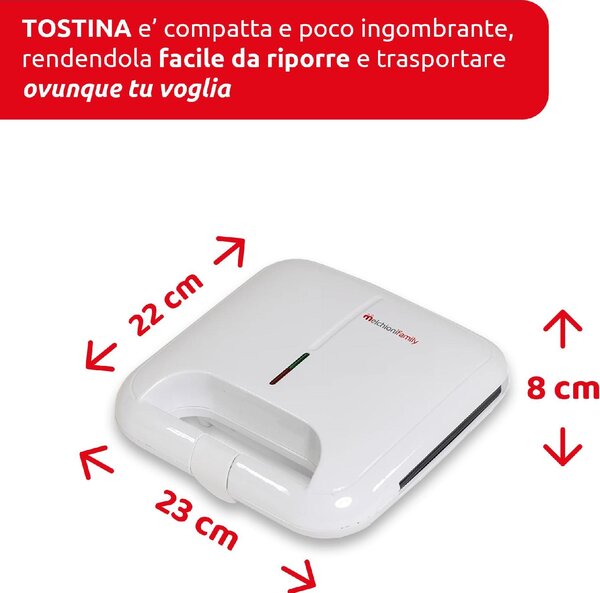 Melchioni Tostapane Piastra per Toast Antiaderente Potenza 750 Watt colore Nero - Tostina New