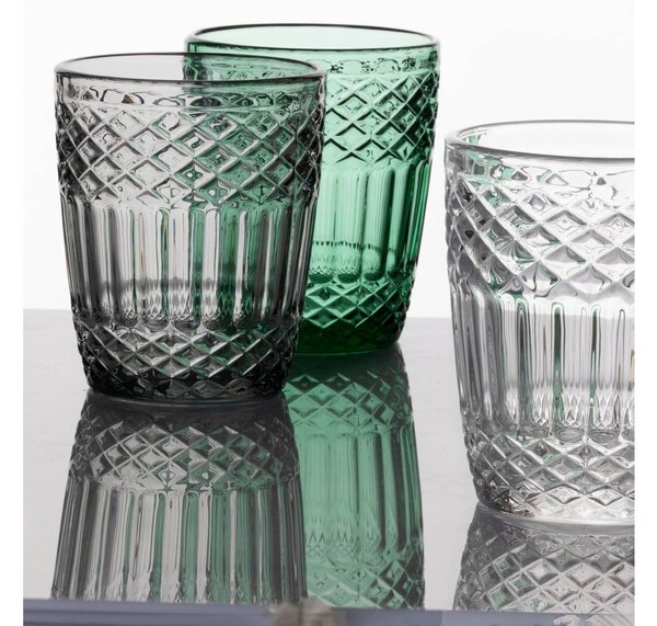 Bicchieri Acqua 6 pezzi in Pasta di Vetro PRAGA diametro 8xh10 cm - 270 Ml in vetro pressato adatto alla lavastoviglie colore Ottanio
