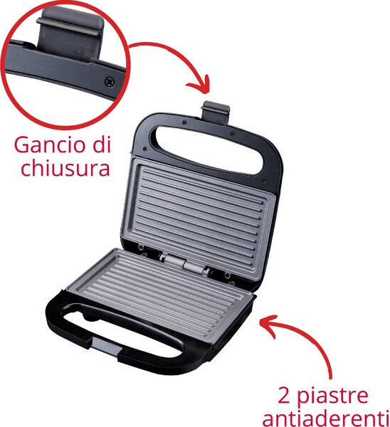 Ardes Tostapane Piastra per Toast Antiaderente Potenza 750 Watt con Termostato colore Nero - AR1S12