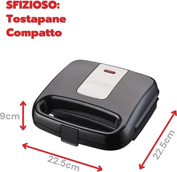 Ardes Tostapane Piastra per Toast Antiaderente Potenza 750 Watt con Termostato colore Nero - AR1S12
