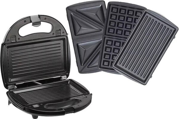 Telefunken Tostapane Piastra per Toast Antiaderente Potenza 800 Watt Intercambiabile 3 in 1 colore Nero - KSW3302T