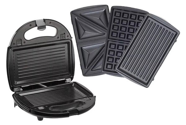 Telefunken Tostapane Piastra per Toast Antiaderente Potenza 800 Watt Intercambiabile 3 in 1 colore Nero - KSW3301T