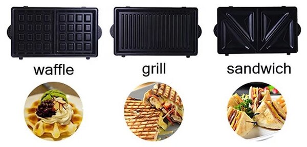 Telefunken Tostapane Piastra per Toast Antiaderente Potenza 800 Watt Intercambiabile 3 in 1 colore Nero - KSW3301T
