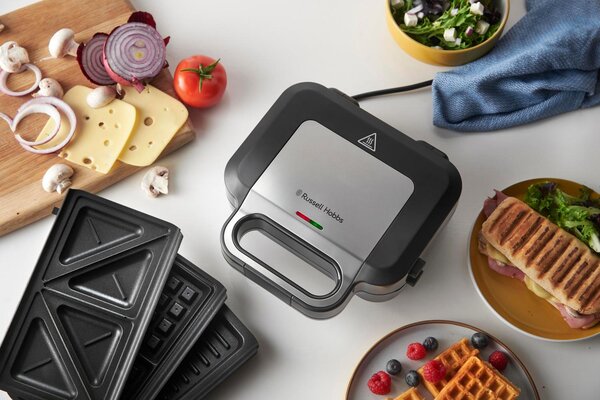 Russell Hobbs Tostiera Potenza 750W con Piedini Antiscivolo e Piastre rimovibili colore Nero Inox - 26810-56