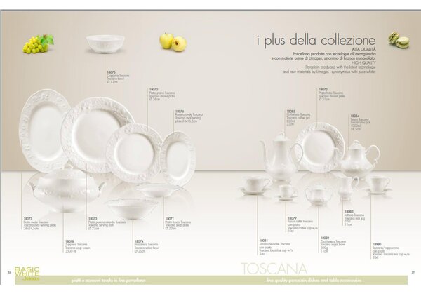 Coppetta macedonia Set 6 Pezzi in porcellana con decoro a rilievo cm 13 Collezione Toscana lavabile in lavastoviglie porcellana Di Limoges Bianco Freddo