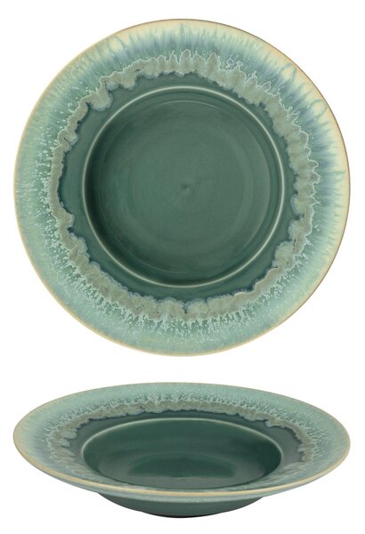 Piatto piano Pasta in Gres Porcellanato set 4 pezzi 23x h 5 cm Collezione NORDIC lavabile in lavastoviglie decorato con smalti reattivi decoro acqua