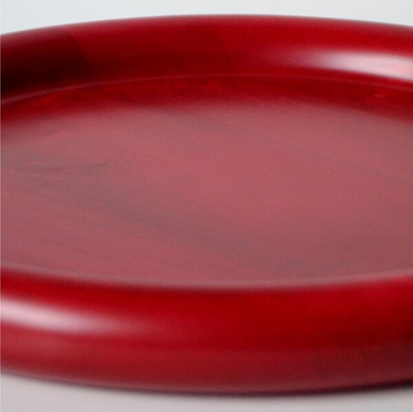 Vassoio tondo in legno massello tornito a mano diametro 34xh3,5 cm verniciato con vernici all'acqua di colore rosso