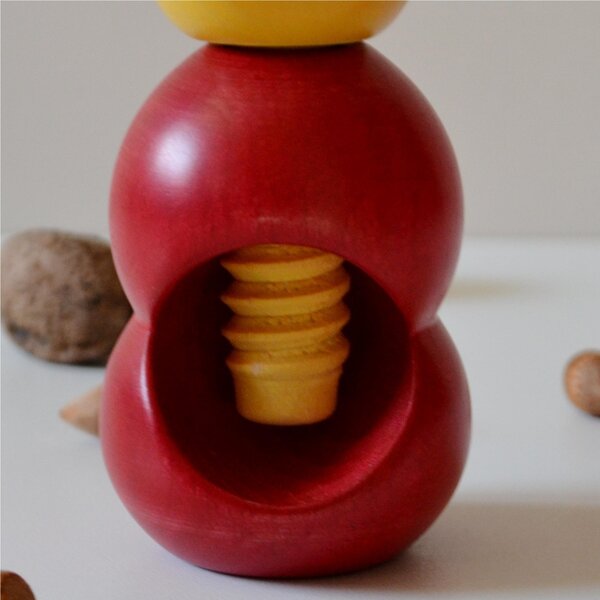 Rompinoce SFERA in legno di tiglio tornito a mano 5,5xh12 cm bicolor rosso giallo