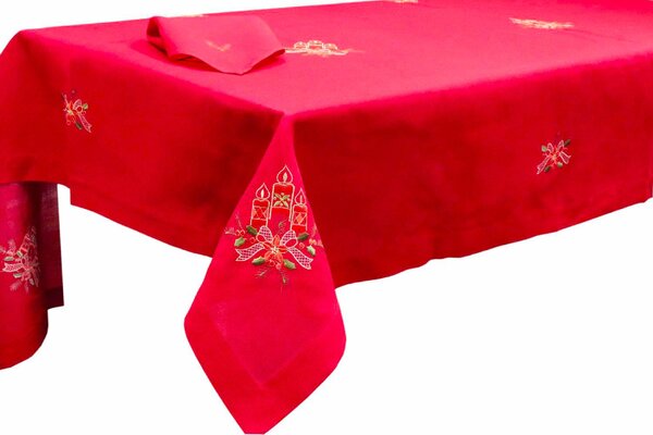 Blanco Raya Tovaglia Natalizia 6 posti 140x180 cm con Ricami + 6 Tavaglioli colore Rosso - ZG1822