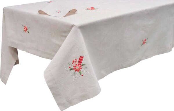 Blanco Raya Tovaglia Natalizia 6 posti 140x180 cm con Ricami + 6 Tavaglioli colore Lino - ZG1821