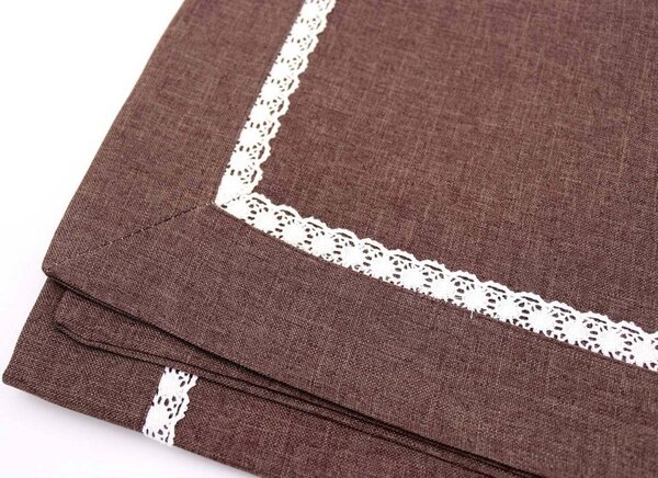 Blanco Raya Tovaglia Rettangolare 12 Posti con bordo e merletto artigianale colore Marrone - RXH0061-C