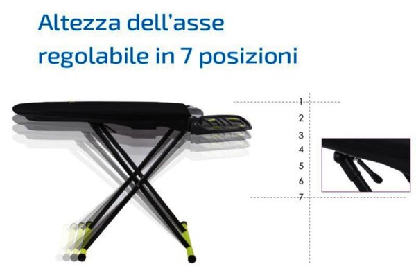 Asse da stiro professionale SMOOTH IB4 B1 riscaldante , soffiante, aspirante 117x48xh14 -peso 11,2 Kg compatto e leggero piano in aluzink garantito a vita colore giallo