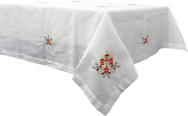 Blanco Raya Tovaglia Natalizia 6 posti 140x180 cm con Ricami + 6 Tavaglioli colore Avorio - ZG1822