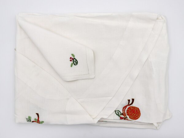 Blanco Raya Tovaglia Natalizia Tonda 12 Posti 220 cm Ricamata a mano 100% lino colore Bianco - 8410-B