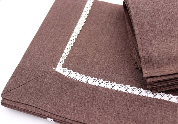 Blanco Raya Tovaglia Rettangolare 12 Posti decorato con merletto artigianale colore Marrone - RXH0061-C
