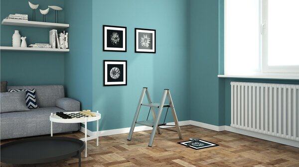 Scala in alluminio anodizzato 2 gradini Antiscivolo LEONARDO Dimensione 4,5x50x h79 cm Peso 4,60 Kg , telaio Ultrapiatto: 4cm di spessore