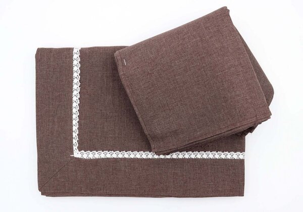 Blanco Raya Tovaglia Rettangolare 12 Posti decorato con merletto artigianale colore Marrone - RXH0061-C