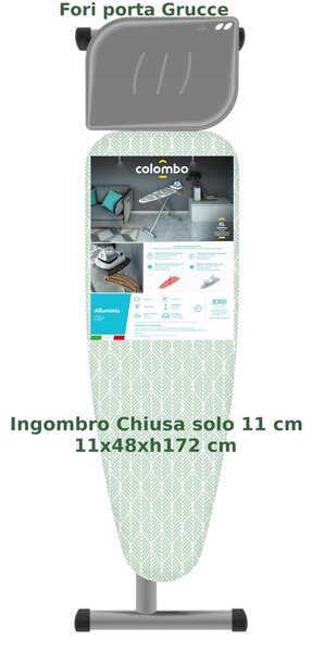 Asse da Stiro da Stiro ALLUMINA piano di stiratura IN ALLUMINIO 125x42 cm - peso 6,4 kg 6 posizioni chiusa ingombra solo 11cm, min 71 max 95 regolabile Made in italy