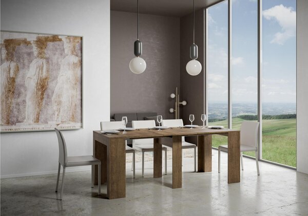 Consolle Allungabile con 3 allunghe MODEM SMALL 90x42xh77 cm estensibile fino a 198 cm Allunghe all�interno delle gambe tutto in legno di Frassino colore Noce