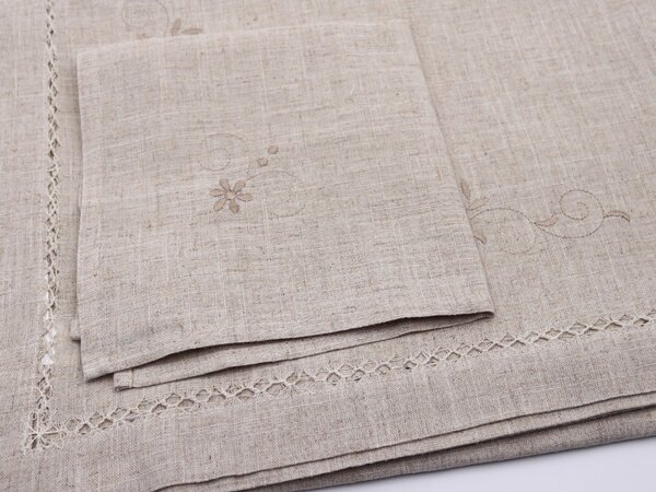 Blanco Raya Tovaglia Rettangolare 6 posti in Misto lino con Ricamo di fiori colore Lino - YT17-1372-1