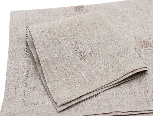 Blanco Raya Tovaglia Rettangolare 6 posti in Misto lino con Ricamo di foglie e fiori colore Lino - YT17-1374-1