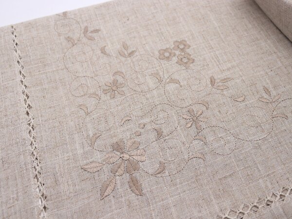 Blanco Raya Tovaglia Rettangolare 6 posti in Misto lino con Ricamo di fiori colore Lino - YT17-1372-1
