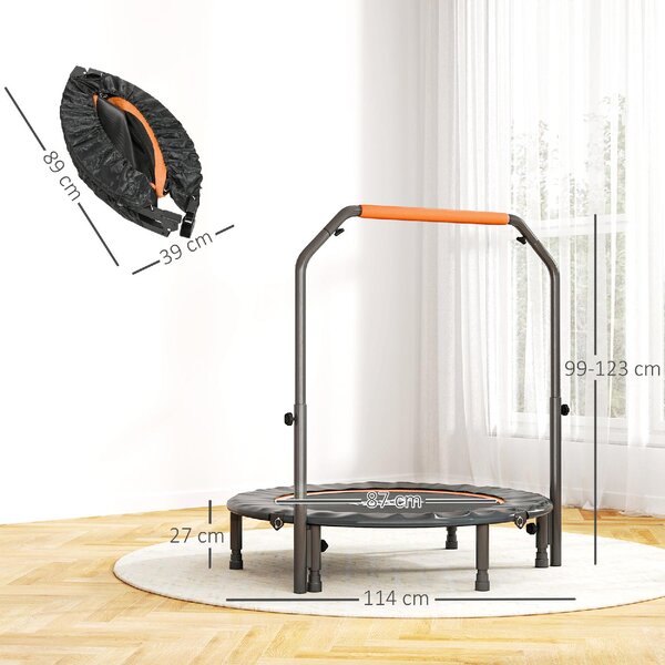 DecHome Trampolino Fitness 114 cm Pieghevole con Manubrio Regolabile in Altezza colore Arancione e Nero
