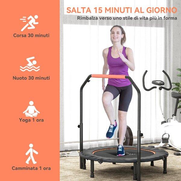DecHome Trampolino Fitness 114 cm Pieghevole con Manubrio Regolabile in Altezza colore Arancione e Nero