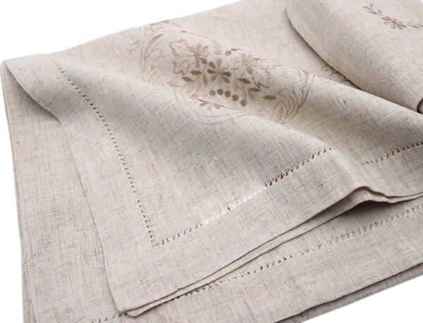 Blanco Raya Tovaglia Rettangolare 6 posti in Misto lino con Ricamo di foglie e fiori colore Lino - YT17-1374-1