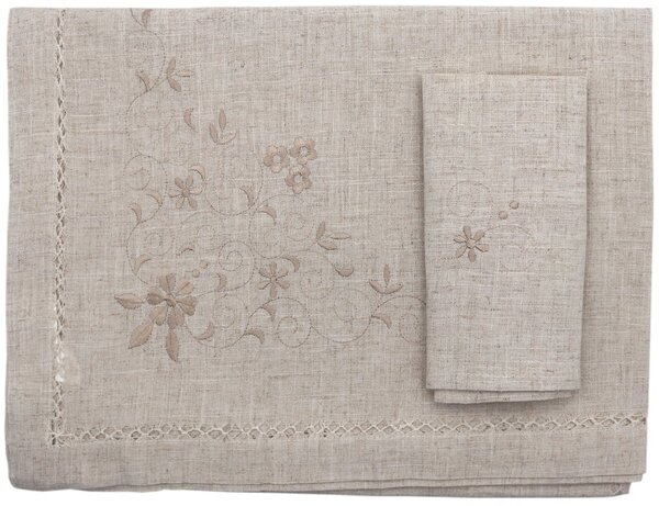 Blanco Raya Tovaglia Rettangolare 6 posti in Misto lino con Ricamo di fiori colore Lino - YT17-1372-1