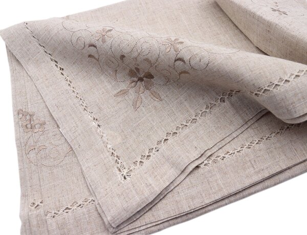 Blanco Raya Tovaglia Rettangolare 6 posti in Misto lino con Ricamo di fiori colore Lino - YT17-1372-1