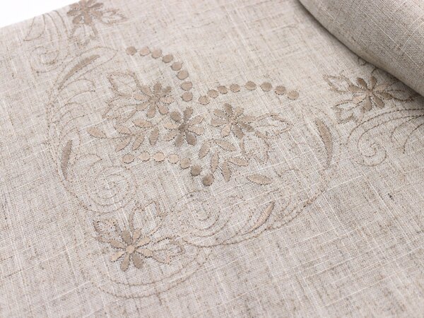 Blanco Raya Tovaglia Rettangolare 6 posti in Misto lino con Ricamo di foglie e fiori colore Lino - YT17-1374-1