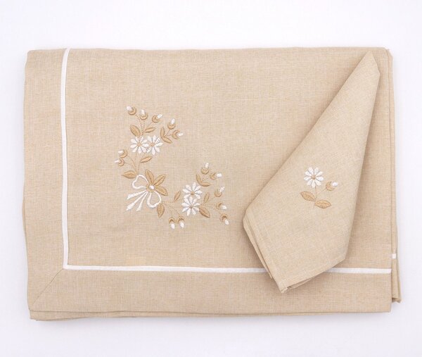 Blanco Raya Tovaglia Rettangolare 6 Posti motivo floreale + 6 tovaglioni colore Beige - WKY3916