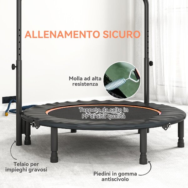 DecHome Trampolino Fitness 114 cm Pieghevole con Manubrio Regolabile in Altezza colore Arancione e Nero