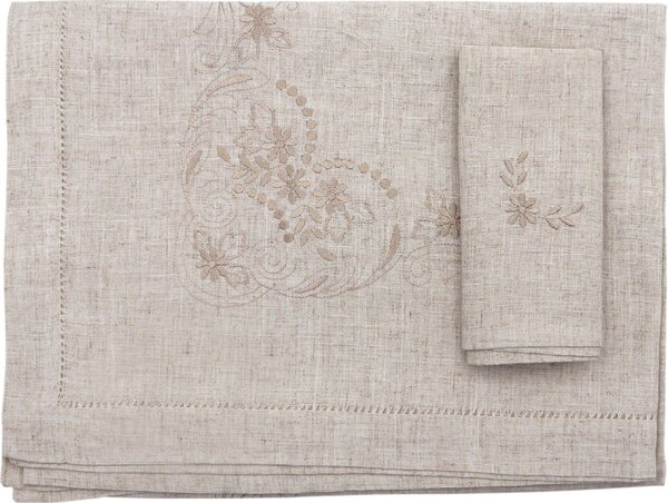 Blanco Raya Tovaglia Rettangolare 6 posti in Misto lino con Ricamo di foglie e fiori colore Lino - YT17-1374-1