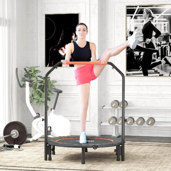 DecHome Trampolino Fitness 114 cm Pieghevole con Manubrio Regolabile in Altezza colore Arancione e Nero