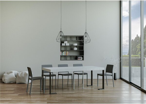 Consolle Allungabile TECNO Telaio Antracite fino a 196 cm con 3 elementi da 52 cm, tutto in legno di Frassino 90x40xh77 cm colore bianco