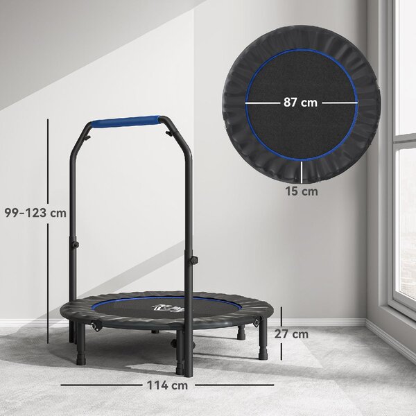 DecHome Trampolino Fitness 114 cm Pieghevole con Manubrio Regolabile in Altezza colore Blu e Nero