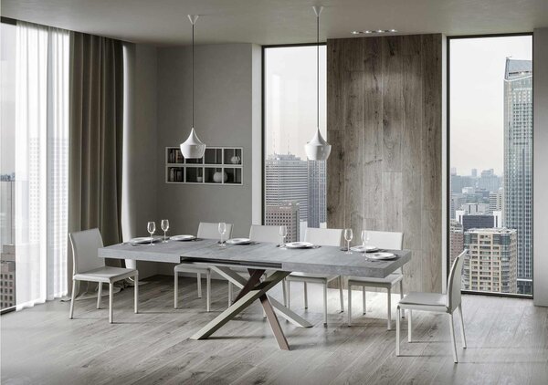 Tavolo Allungabile Piano VOLANTIS design Moderno Dimensioni 90x120xh77 cm estensibile fino a 224 cm telaio 4 colori piano in Legno di Frassino Cemento