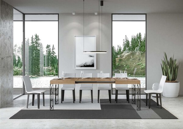 Tavolo Allungabile Piano Ghibli 90x120xh77 cm estensibile fino a 224 cm telaio Antracite piano in Legno di Frassino Quercia Natura