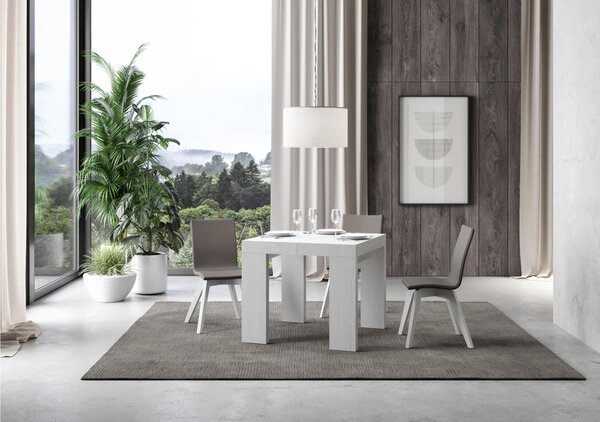 Tavolo Allungabile Quadrato Bianco Frassino ROXEL 90x90xh77 cm estensibile fino a 246 cm tutto in legno di Frassino