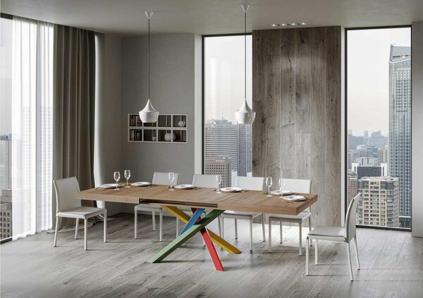 Tavolo Allungabile Piano VOLANTIS design Moderno Dimensioni 90x120xh77 cm estensibile fino a 224 cm telaio 4 colori piano in Legno di Frassino Quercia Natura